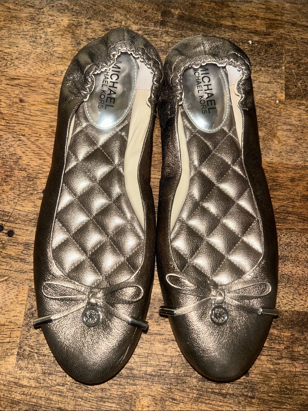 Michael Kors Metallic Pewter Quilted Ballet Flats